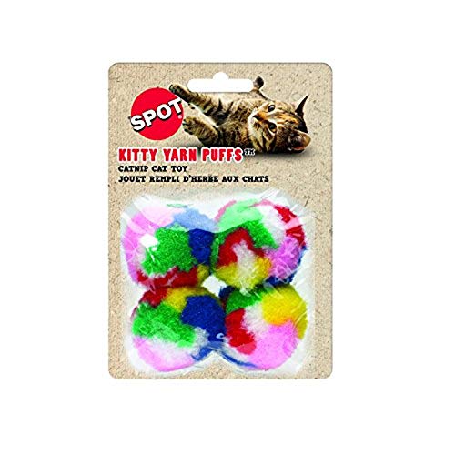 Spot Kitty Yarn Puffs Colorful Woolen Yarn Cat Toy Contains Catnip 1.5'' Pack Of 4 By Ethical Pet, Small