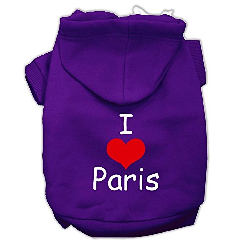 Pet, Dog & Cat Hoodie Screen Printed, I Love Paris Purple XL (14-20 lbs.)