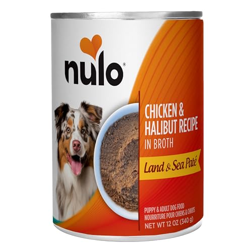 Nulo Land & Sea for Adult Dogs & Puppies Chicken & Halibut Recipe in Broth 12 Ounce Cans, Pack of 5