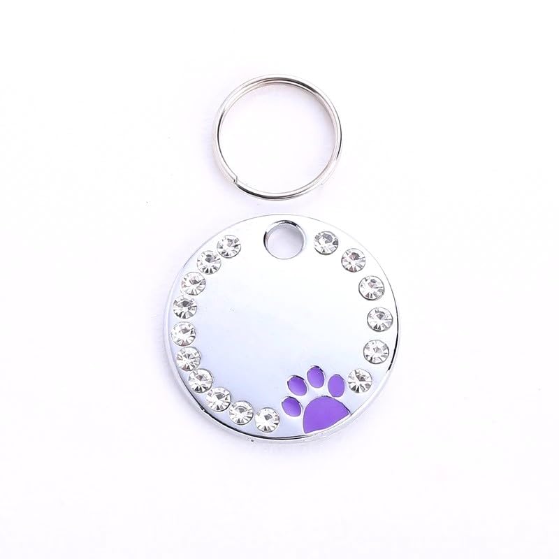 Personalized Dog/Cat Cute Paw Pet Id Tag With Unique Laser Engraving Name And Phone Number For Pet Collar Or Key Chain (Purple)