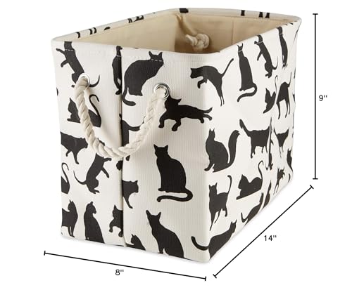BONE DRY Pet Storage Collection Collapsible Bin with Soft Rope Handles, Small Rectangle, 14x8x9, Cats Meow Print