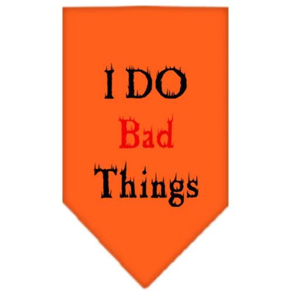 Pet and Dog Bandana Screen Printed, &quot;I Do Bad Things&quot; Orange Small