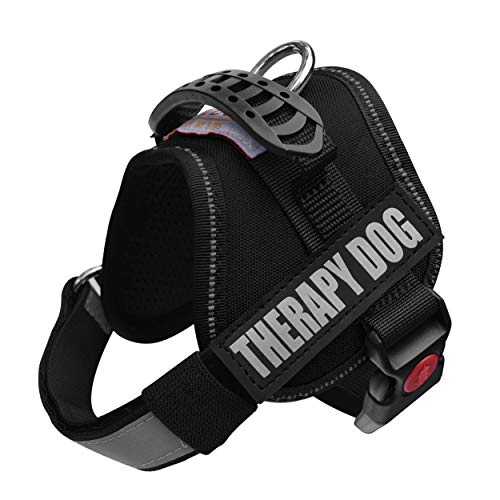Albcorp Reflective Therapy Dog Vest Harness, Woven Nylon, Adjustable Service Animal Jacket, With 2 Hook And Loop Therapy Dog Removable Patches. Black, Extra Small