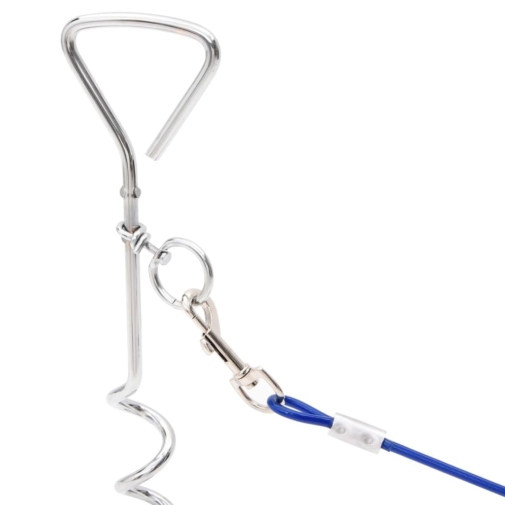 vidaXL Dog Tie Out Cable and Stake Set - Corrosion-Resistant 9.8' PVC-Coated Steel Wire, Portable Garden Yard Pet Anchor