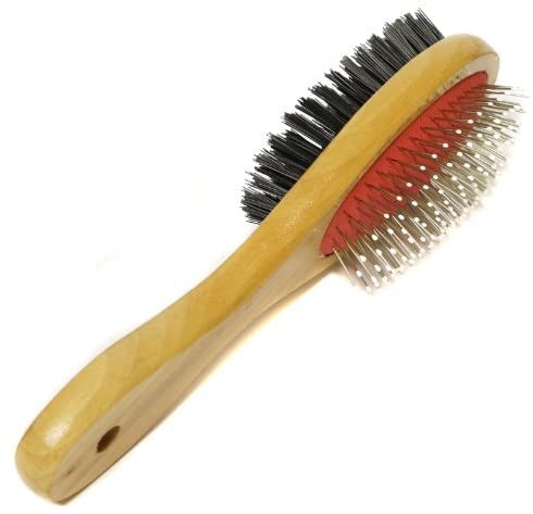 Pups&Pets Wooden Dog Brush Double Sided | Pets Grooming Wooden Brush For Massaging Bathing And Hair Removal For Dogs & Cats  Me