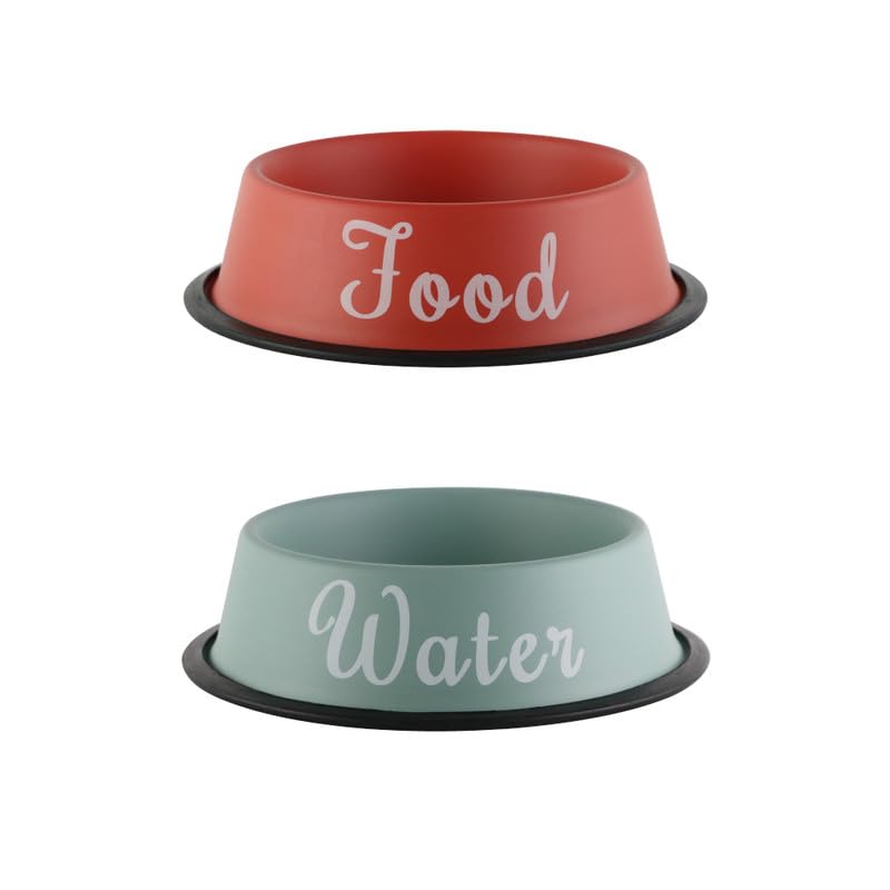 Pawpourri Stainless Steel Pet Feeding Bowl Combo | Food & Water Dog Bowl Combo| Epoxy Print | NonSlip Base | Durable & Easy To 