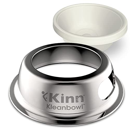 Kinn Kleanbowl Pet Bowl Stainless Steel Frame with Compostable Refills, 8 oz (Pack of 1) - Spill-Proof Stable Disposable Pet Bow