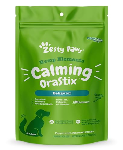 Zesty Paws Orastix For Dogs - Calming Dental Sticks For Stress With Hemp Melatonin Chamomile Dog Healthy Teeth And Gums Calm Com