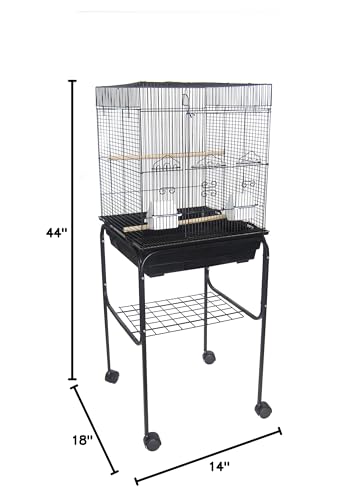 YML 5824 3/8 Bar Spacing Square Top Bird Cage with Stand, 18 x 14/Small, Black