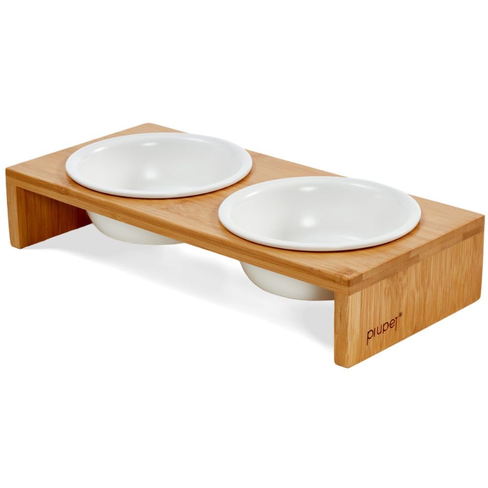 Piupet Cat Bowl 8.5 Fl Oz With Rack, Set Of 2 Bowls For Cats And Small Dogs, White Ceramic Cat Bowls For Easy Cleaning With Styl
