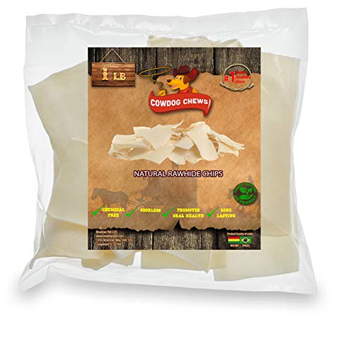 Cowdog Chews Natural Rawhide Chips - Premium Long-Lasting Dog Treats with Thick Cut Beef Hides, (1Lb)