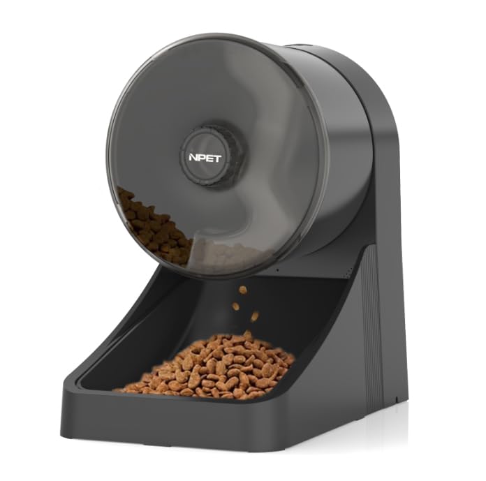 NPET 3L Automatic Cat Feeder, Wheel Shaped Dry Food Dispenser Timed Pet Feeder for Cats and Small Dogs, 1-6 Meals Per Day - Prog