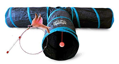 Feline Ruff Premium 3 Way Cat Tunnel. Extra Large 12 Inch Diameter And Extra Long. A Big Collapsible Play Toy. Wide Pet Tunnel Tube For Other Pets Too!