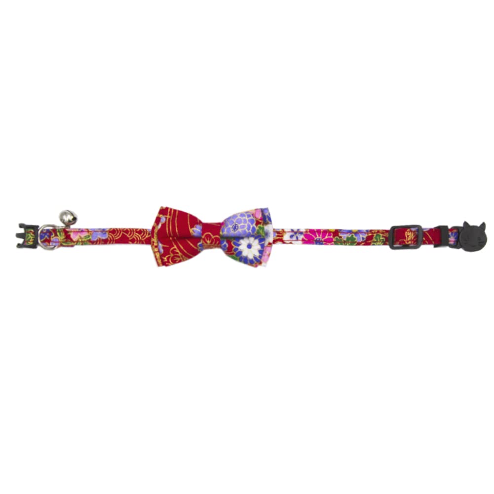 Icicecream Breakaway Cat Collar With Bow Tie And Bell, Japanese Kimono Patterns, Detachable Adjustable Safety Collars For Girl B