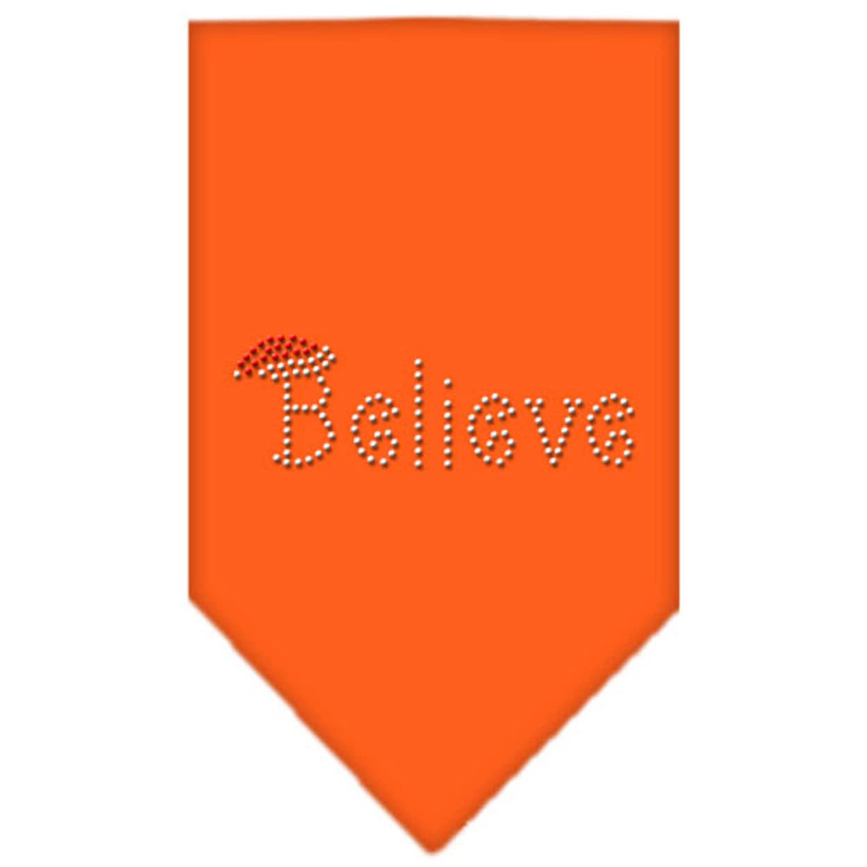 Christmas Pet and Dog Bandana Rhinestone, "Believe" Orange Small