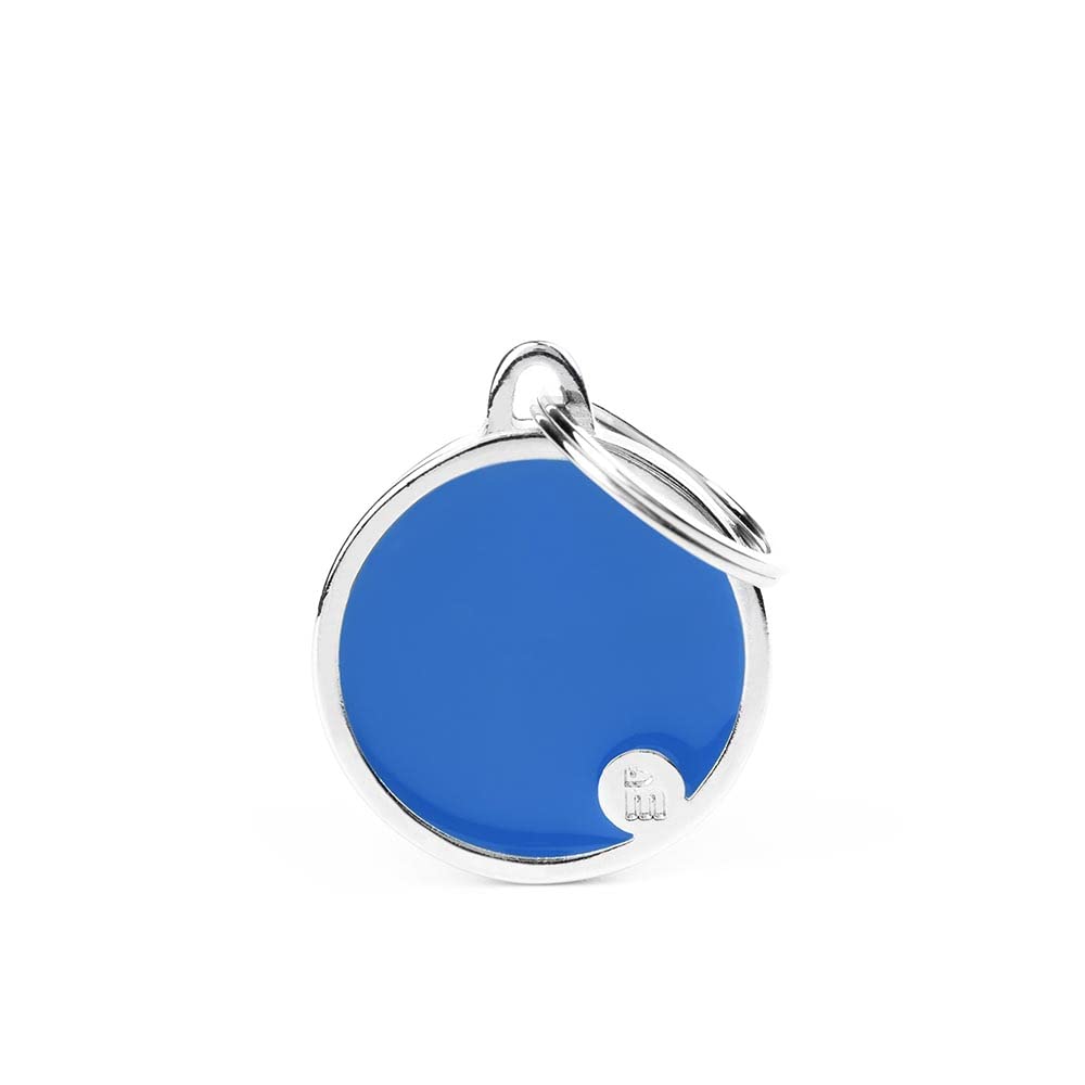 My Family Personalized Pet Id Tag Made In Italy, Blue Circle, Free Engraving, Hand Enamelled In Metal, Basic Handmade Collection