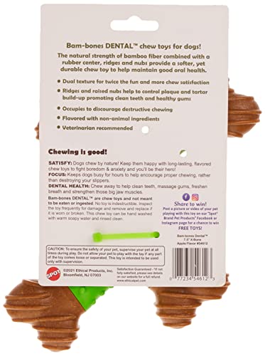 Spot Bam-Bones Dental X-Bone - Made With Bamboo Fiber And A Massaging Rubber Center To Keep Teeth Clean, Durable Oral Care Dog Chew For Light Chewers & Teething Puppies Under 40Lbs, 8In, Apple Flavor