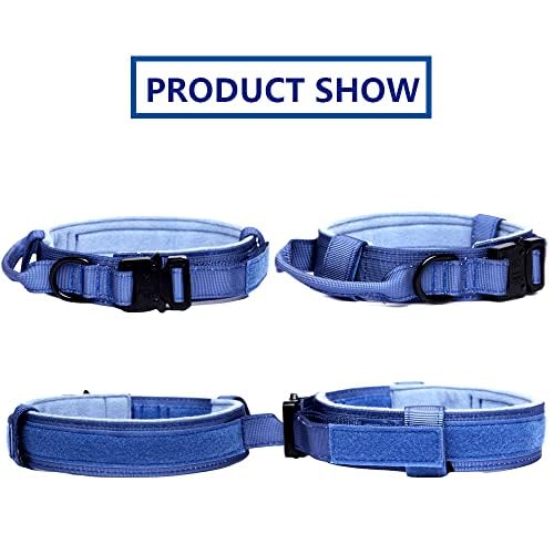 Tactical Dog Collar And Leash Set Tactical Dog Collar With Handle Bungee Leash Adjustable Military Training Nylon Collar Dog Training Collar Leash Set With Control Handleand (Dark Blue Xxl
