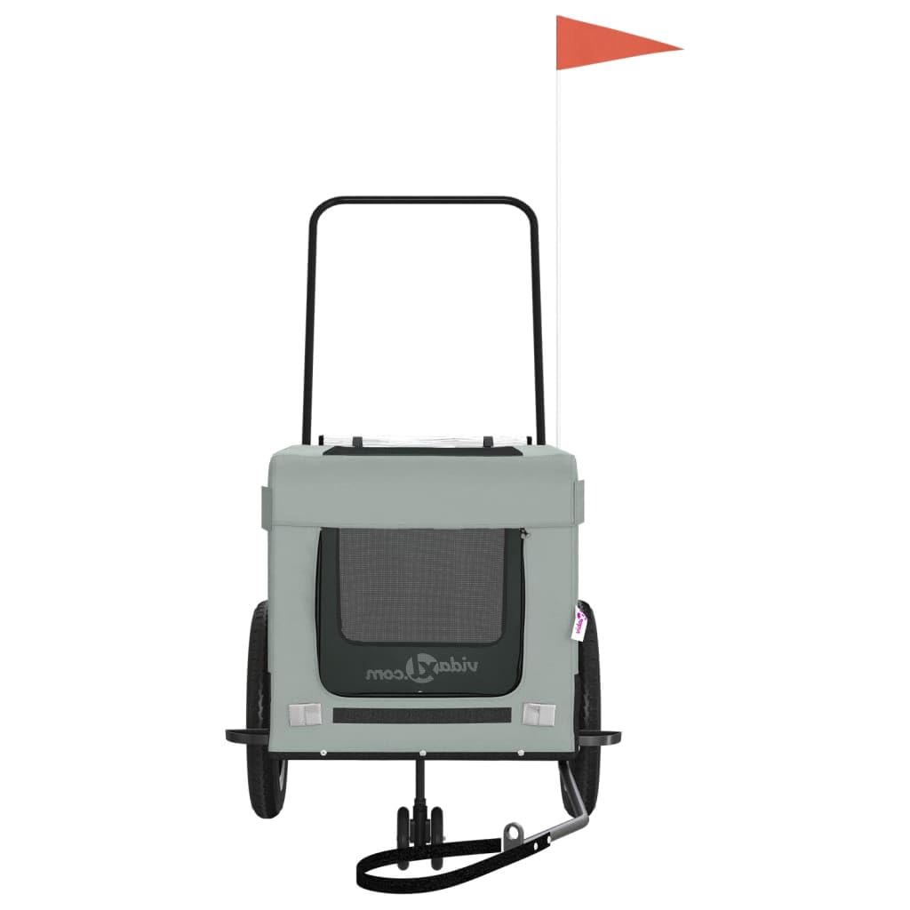 vidaXL Pet Bike Trailer-Gray/Black-Iron Frame Oxford Fabric-PVC Cover-Multiple Air Vents-Reflective Safety Features