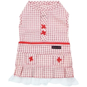 Parisian Pet Red Dog Dress - Country Side Lace Gingham Stylish Puppy Clothes - Casual Summer Birthday Apparel For Large Dogs Gir