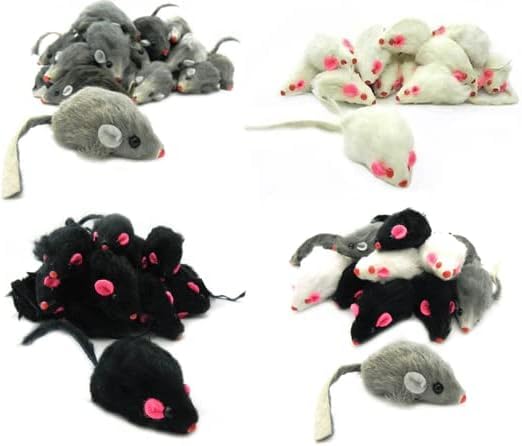 Labriciyon 5 Pcs Gray Fur Rattle Mouse Cat Toy Mice Animal Toy Pet Supplies Furry Play Combo - Cat Toy Mix
