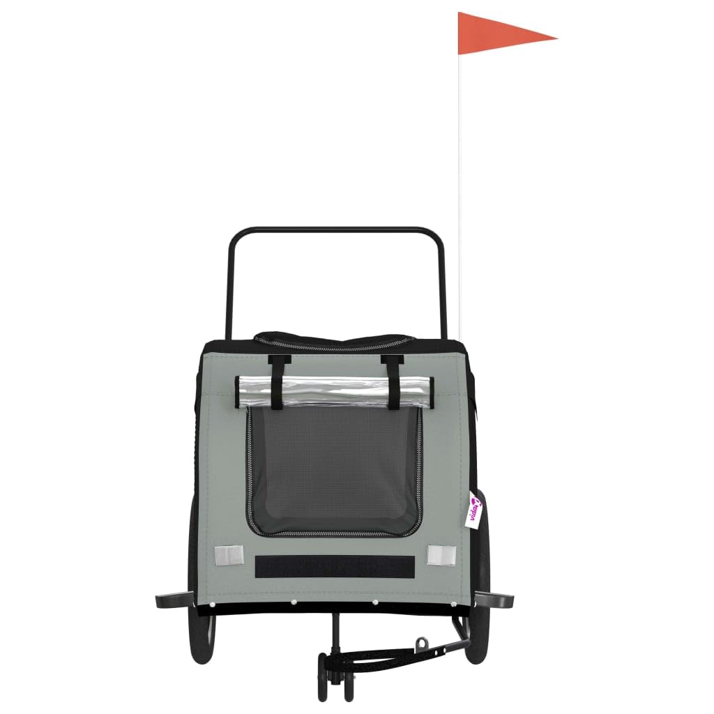 Vidaxl Pet Bike Trailer In Black And Gray, Durable Iron And Oxford Fabric Construction, Comfortable, Safety Features, Convenient Access, Versatile For Multi-Use, Ideal For Small Dogs