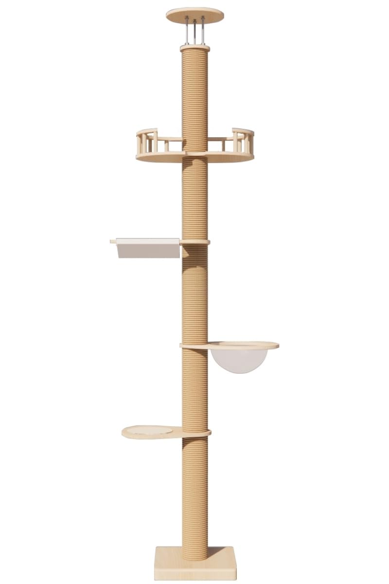 Floor To Ceiling Cat Trees For Kittens&Large Cats With Natural Rope, Tall Cat Tree To Ceiling,Adjustable Height 82-112 Inches, D