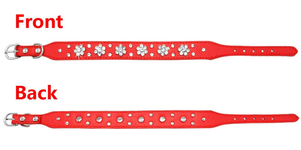 Serijoars Rhinestone Dog Collar, Cute Flower Rhinestone Bling Collar Pu Leather Adjustable Sizes Xs Small Medium (M, Purple)