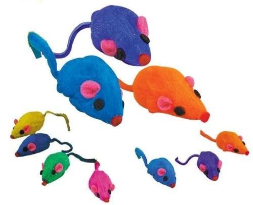Zanies 20 X Cat Toy Rainbow Fur Mice That Rattle