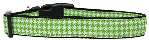 Pet Dog & Cat Nylon Collar or Leash, &quot;Houndstooth Lime Green&quot; XL Collar