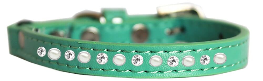 Premium Cat Safety Collar, Pearl & Clear Jewel - 10 - Aqua