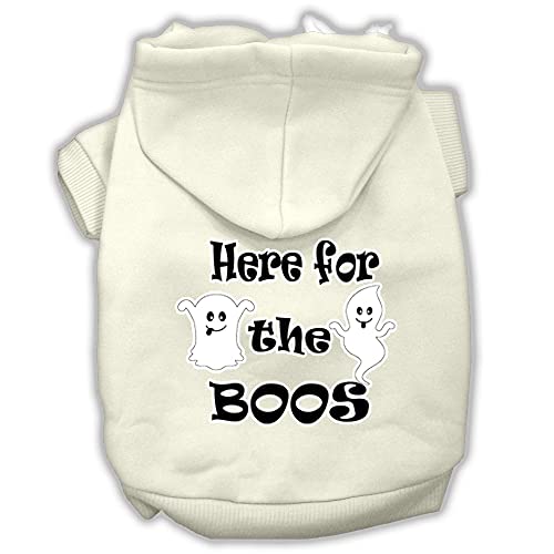 Halloween Pet, Dog & Cat Hoodie Screen Printed, 'Here For The Boos' Cream Xl (14-20 Lbs.)