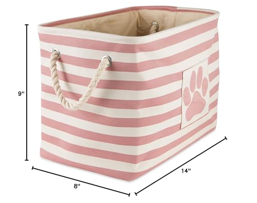 Bone Dry Pet Storage Collection Striped Paw Patch Bin, Rose, Small Rectangle