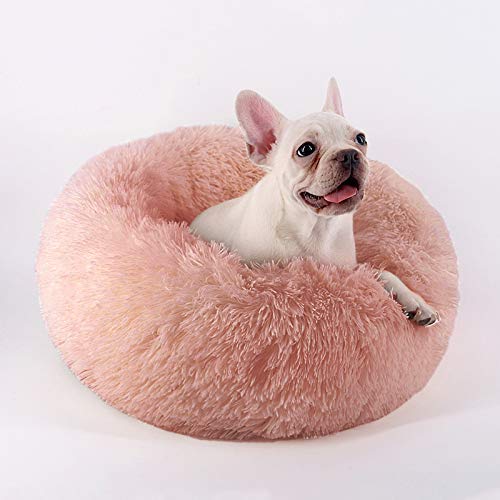 Tinton Life Luxury Faux Fur Pet Bed For Cats Small Dogs Round Cuddler Oval Plush Cozy Self-Warming Cat Bed For Improved Sleep, P