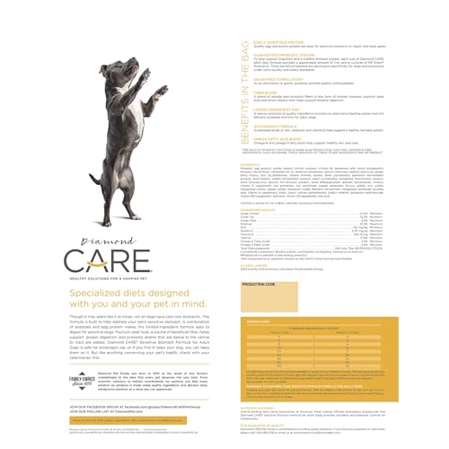 DIAMOND CARE Sensitive Stomach Recipe Specially Made As A Limited Ingredient Diet to Support Dogs with Sensitive Stomach & Diges