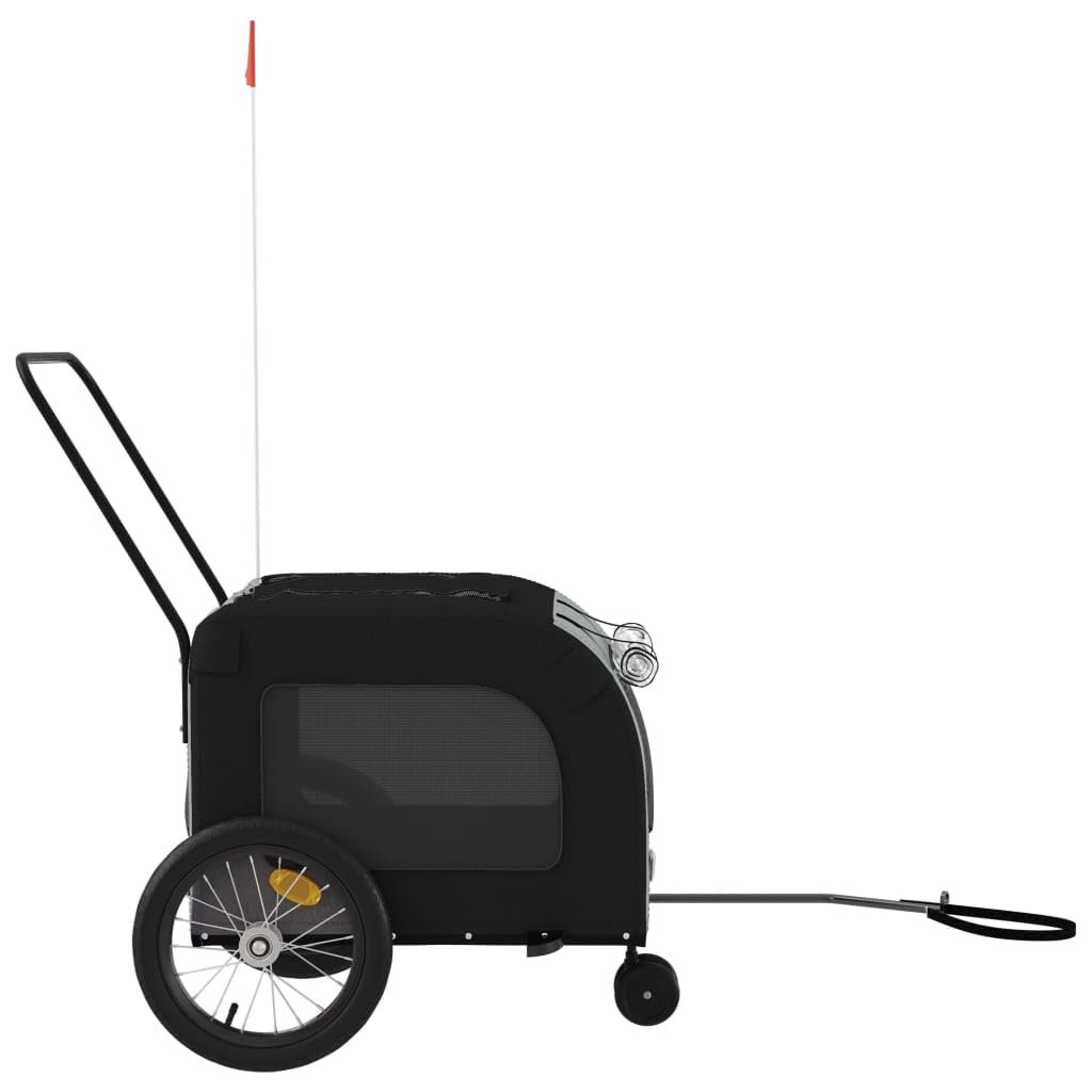 vidaXL Pet Bike Trailer - Black/Gray Iron Frame for Small Dogs & Pets - Oxford Fabric, PVC Cover, Reflectors, Flag - 24.8x47.6x25.6 inches