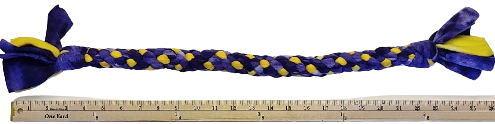 Dog Puppy Tug Pull Toy Rope Play Durable Interactive Entertaining Heavy Duty Fleece Round Square Braid (Purple Gold)