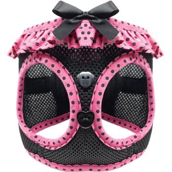 Doggie Design No Choke Dog Harness - Simple Step-In And Go Dog Vest For Small, Medium, And Large Breeds - Breathable Mesh Polyester Pet Harness - Hot Pink And Black Polka Dot - L