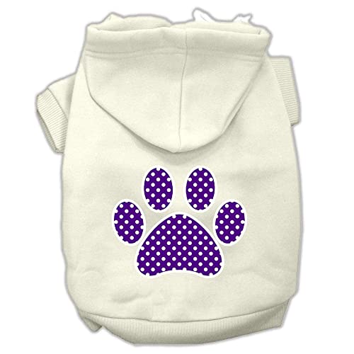 Pet, Dog & Cat Hoodie Screen Printed, 'Purple Swiss Dots Paw' Cream Xl (14-20 Lbs.)