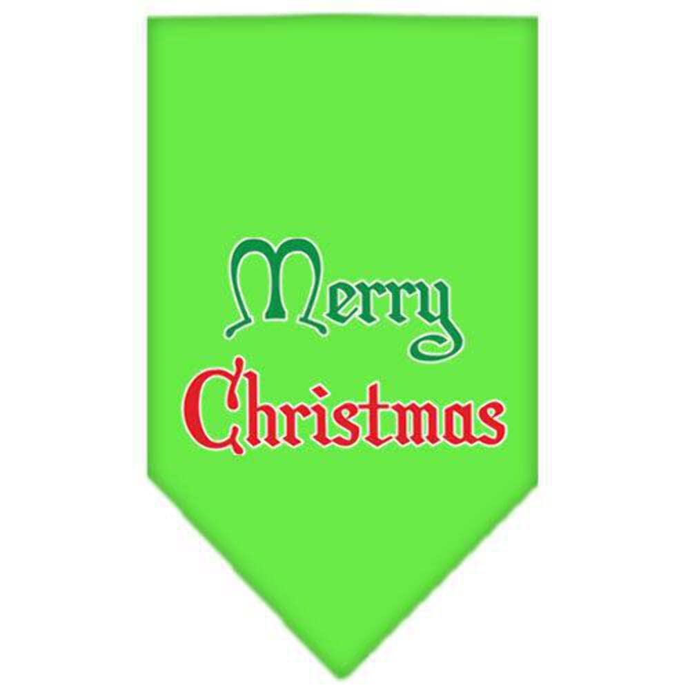 Christmas Pet and Dog Bandana Screen Printed, Merry Christmas Lime Green Large