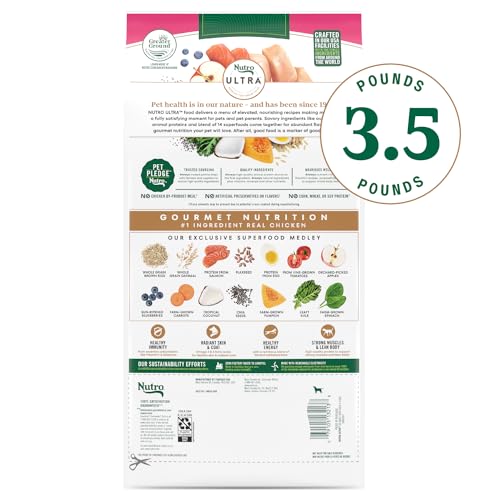 Nutro Ultra Adult Small Breed Dry Dog Food, Chicken, Lamb and Salmon Protein Trio, 3.5 lb Bag