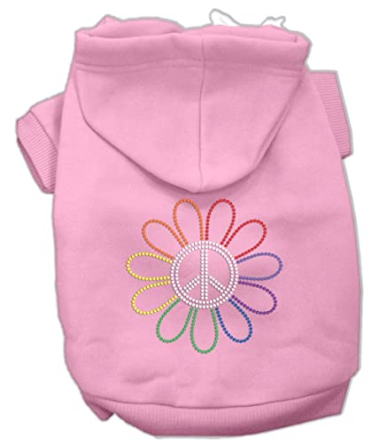 Mirage Pet Products Rhinestone Rainbow Flower Peace Sign Hoodie, Size 12, Pink