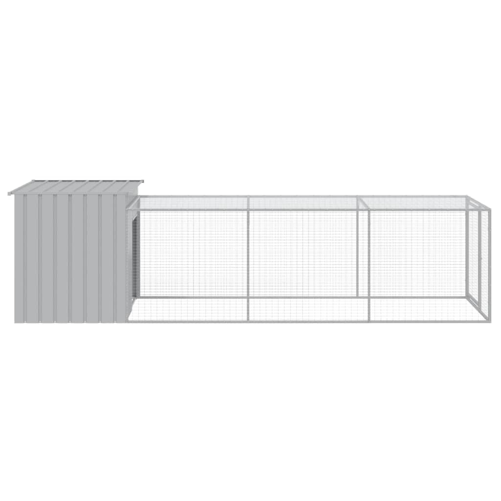 vidaXL Chicken Cage, Chicken Coop with Run, Chicken Shed with Lockable Door and Latch, Hen House for Yard, Light Grey Galvanised Steel