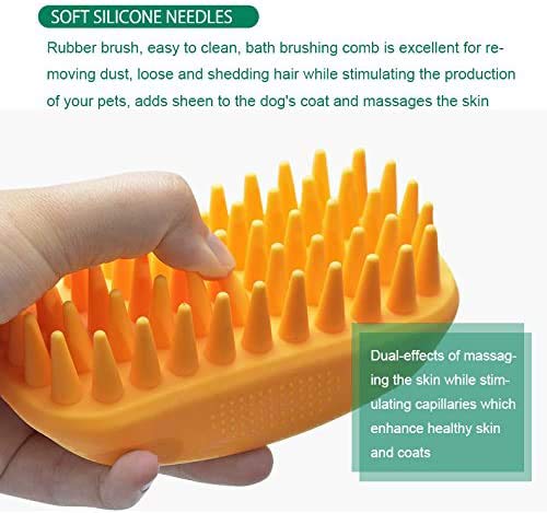 Dog Cat Pet Grooming Brush - Silicone Massage Brush For Deshedding And Bathing, Anti-Slip Rubber Shampoo Brush For Long & Short