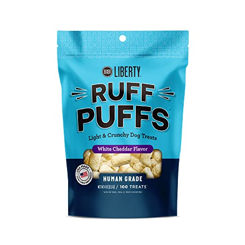 Bixbi Liberty Ruff Puffs, White Cheddar (4 Oz, 1 Pouch) - Crunchy Small Training Treats For Dogs - Wheat Free And Low Calorie Dog Treats, Flavorful Healthy And All Natural Dog Treats