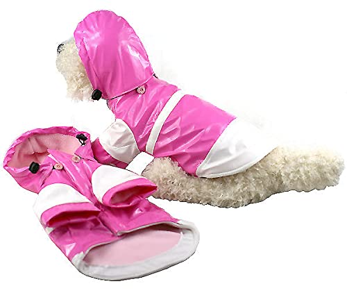 Two Tone Dog Raincoat with Removable Hood in Pink and White Size: Small (10 L)