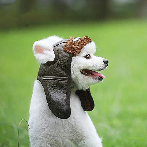 Leconpet Dog Aviator Hat, Dog Winter Pilot Hat With Ear Flaps For Cold Weather (S, Brown)