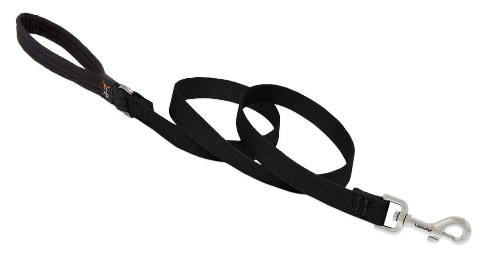 Dog Leash by Lupine in 3/4 Wide Black 6-Foot Long with Padded Handle