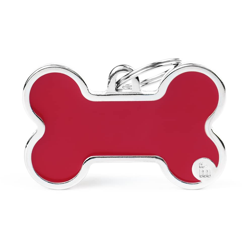 Myfamily Made In Italy Personalized Dog Id Tag, Red Xl Bone, Free Engraving, Hand Enamelled In Metal, Basic Handmade Collection,