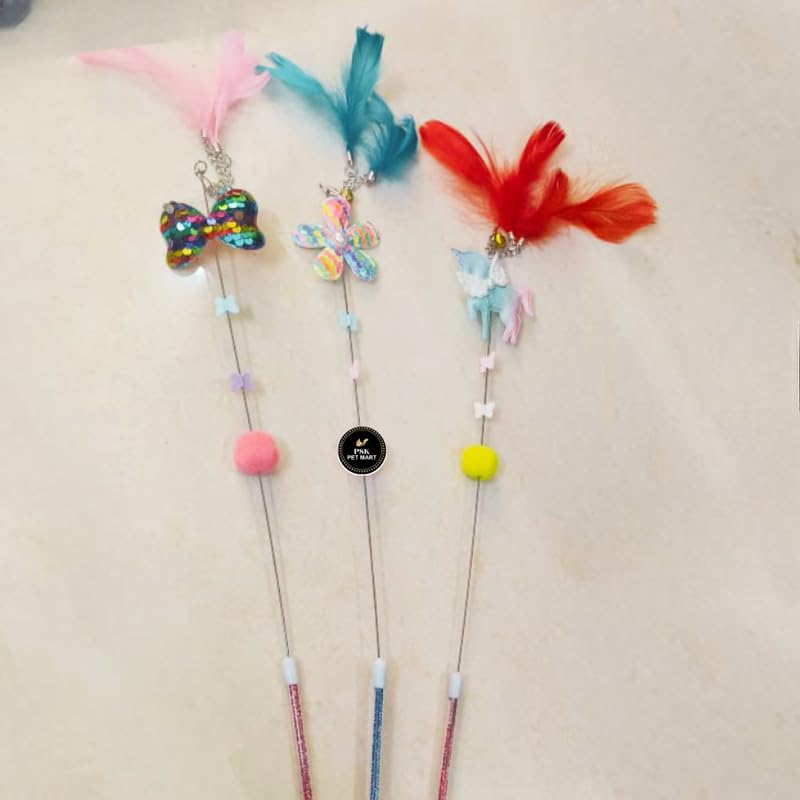 Psk Pet Mart 3Pcs Combo Kittens Cat Wand Toy To Exercise Cats And Kittens Cat Stick Toy Plastic Training Aid For Cat
